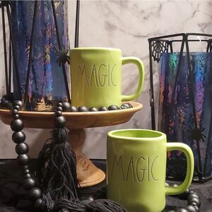Set of 2 Rae Dunn Green "Magic" Mugs (Halloween)